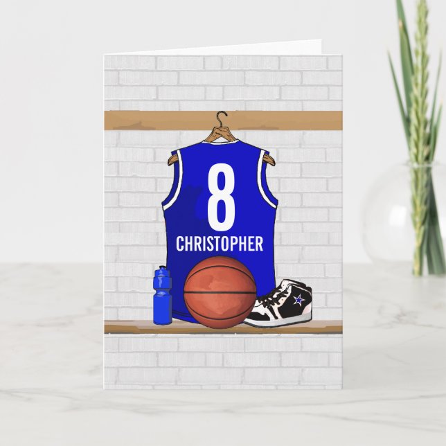 Personlig Blue and White Basketball Jersey Kort (Framsida)