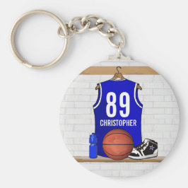 Personlig Blue and White Basketball Jersey Nyckelring