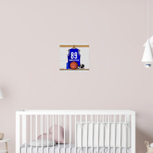 Personlig Blue and White Basketball Jersey Poster