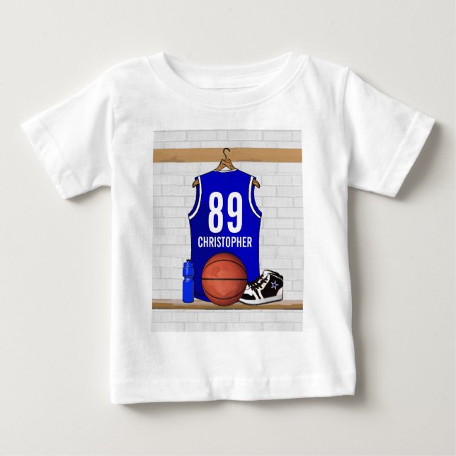 Personlig Blue and White Basketball Jersey Tee Shirt (Framsida)