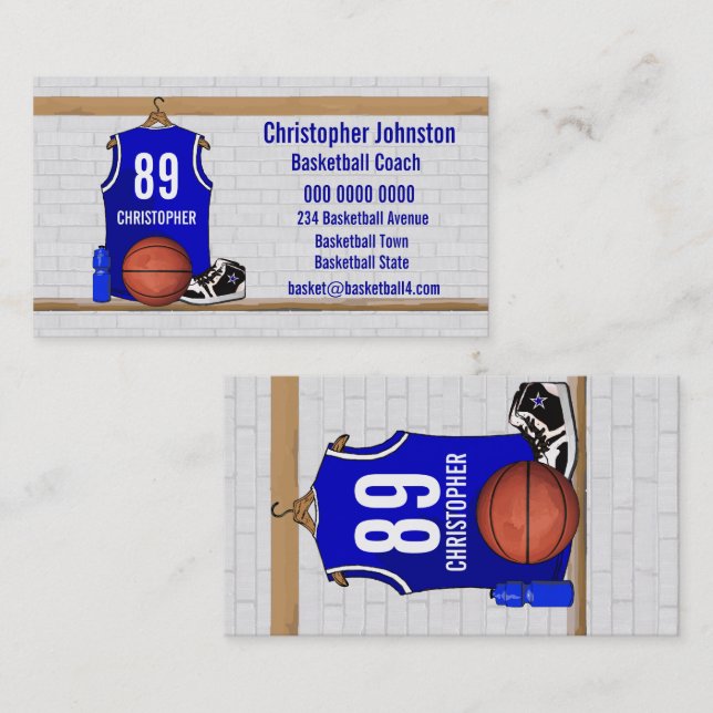 Personlig Blue and White Basketball Jersey Visitkort (Fram/baksida)