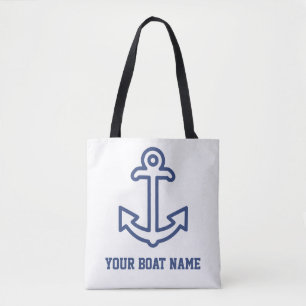 Personlig Blue and White Boat Anchor Tote Bag Tygkasse