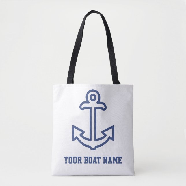 Personlig Blue and White Boat Anchor Tote Bag Tygkasse (Framsida)