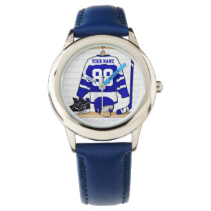 Personlig Blue and White Ice Hockey Jersey Armbandsur