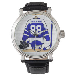 Personlig Blue and White Ice Hockey Jersey Armbandsur