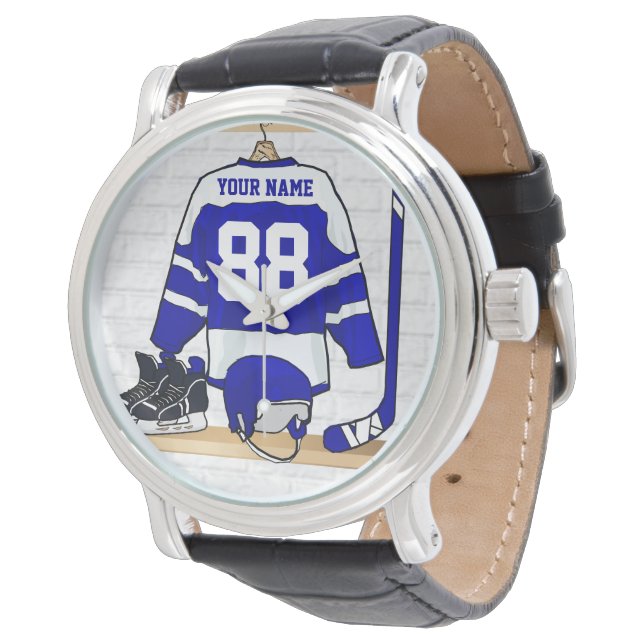 Personlig Blue and White Ice Hockey Jersey Armbandsur (Vinklad)