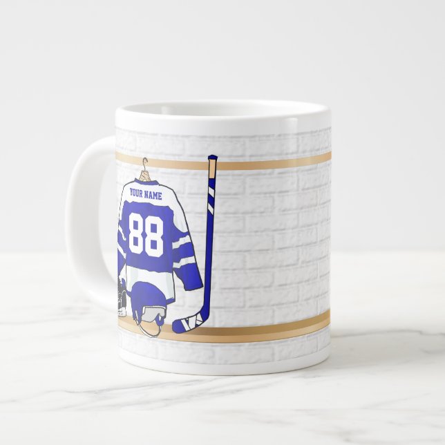 Personlig Blue and White Ice Hockey Jersey Jumbo Mugg (Framsida vänster)