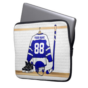 Personlig Blue and White Ice Hockey Jersey Laptop Fodral