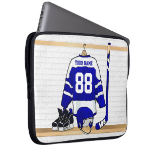 Personlig Blue and White Ice Hockey Jersey Laptop Sleeve