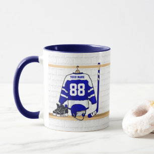 Personlig Blue and White Ice Hockey Jersey Mugg