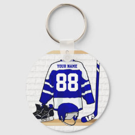 Personlig Blue and White Ice Hockey Jersey Nyckelring
