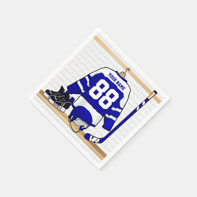 Personlig Blue and White Ice Hockey Jersey Pappersservett (Hörn)