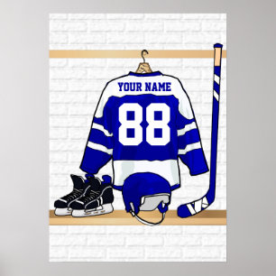 Personlig Blue and White Ice Hockey Jersey Poster