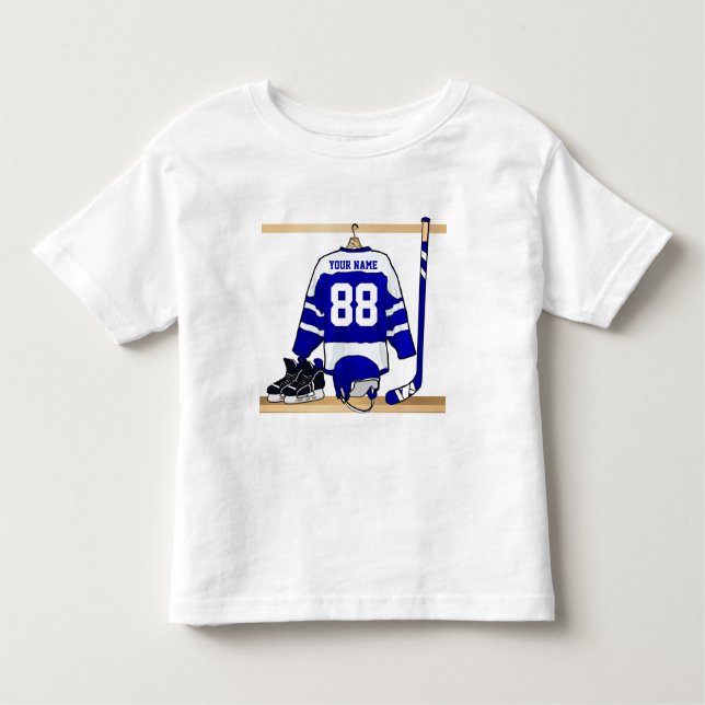 Personlig Blue and White Ice Hockey Jersey Tee (Framsida)