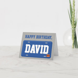 Personlig Blue and White License Plate Birthday Kort