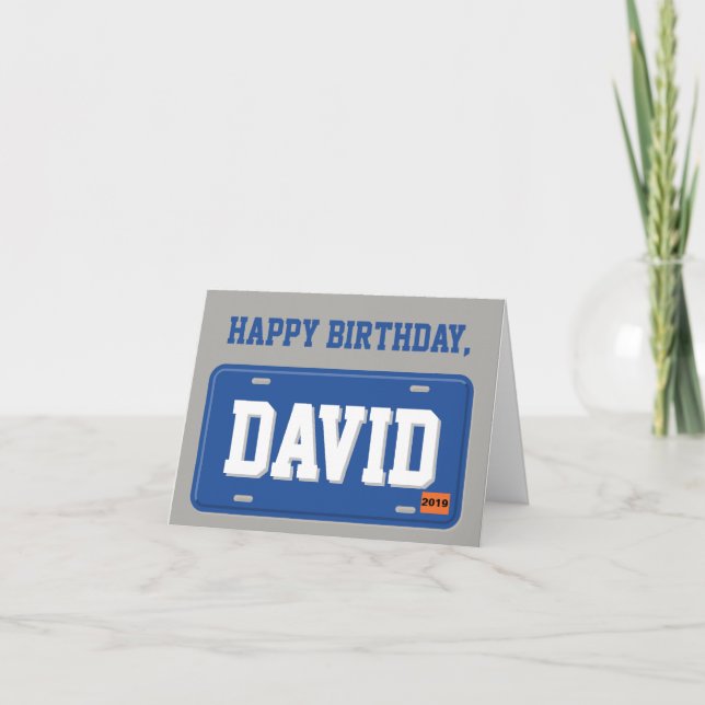 Personlig Blue and White License Plate Birthday Kort (Framsida)