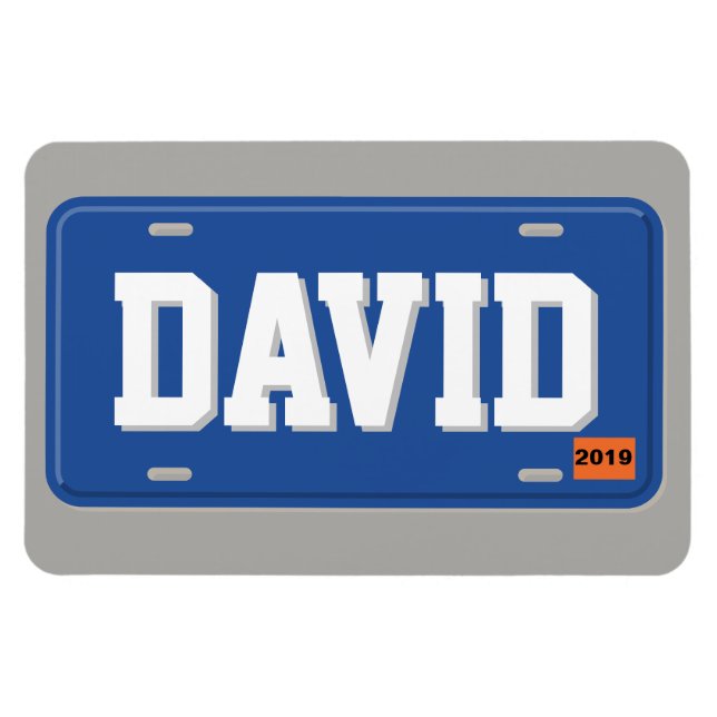 Personlig Blue and White License Plate Magnet (Horisontell)