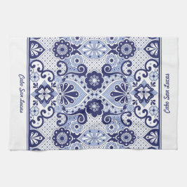 Personlig Blue and White Mexican Talavera Tile Kökshandduk