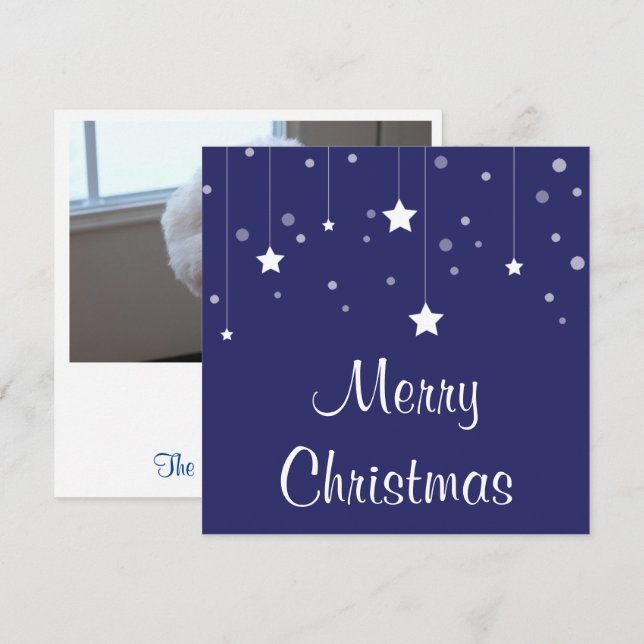 Personlig Blue and White Photo jul Card Kort (Fram/baksida)