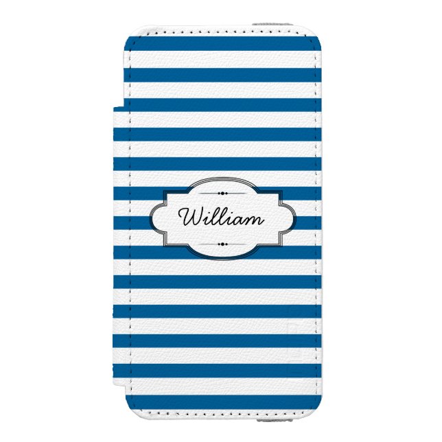 Personlig Blue and White Vågrät Rand Incipio iPhone Wallet Skal (Folio Framsidan)