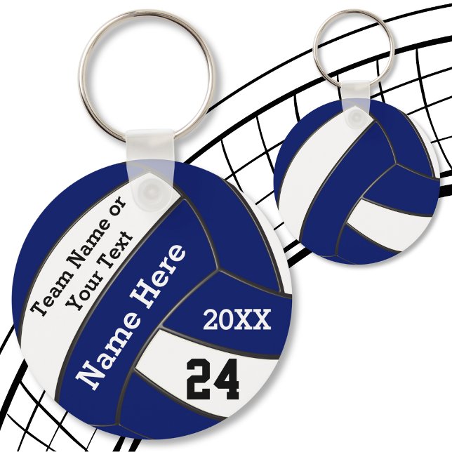 Personlig Blue and White Volleyball Keychains Nyckelring (Volleyball Bag Tags. Volleyball team gifts cheap. Navy Blue, White and Black, Volleyball Giveaways.)