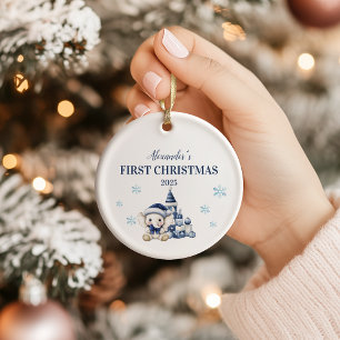 Personlig Blue Baby Elephant Första jul Julgransprydnad Keramik