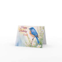 Personlig Blue Bird Flowers Vattenfärgfödelsedag