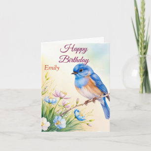 Personlig Blue Bird Vår blommor Watercolor Kort
