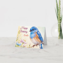 Personlig Blue Bird Vår blommor Watercolor Kort