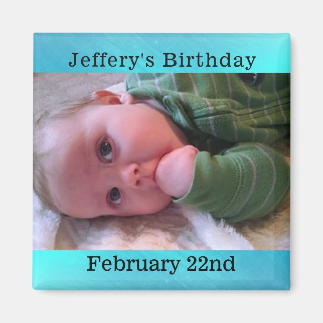 Personlig Blue Birthday Reminder Magnet (Framsidan)