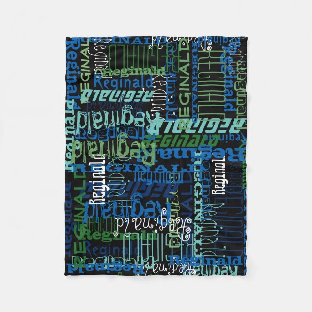 Personlig Blue/Black Custom Name Collage Boy's Fleecefilt (Framsidan)
