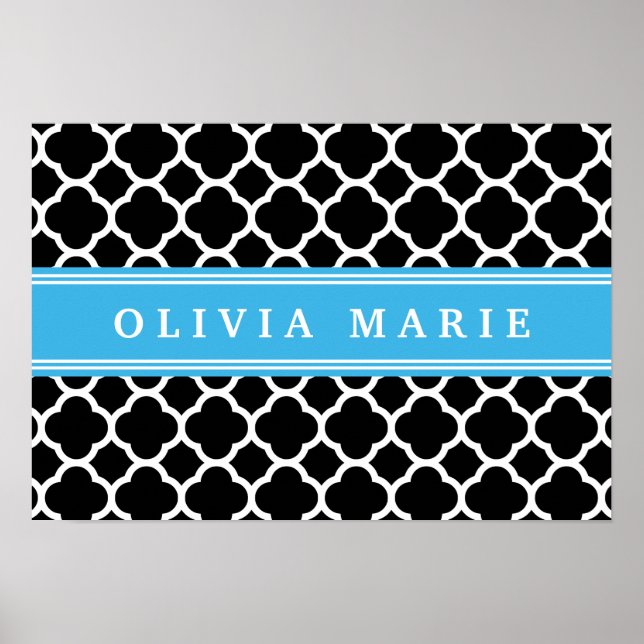 Personlig Blue Black Quatrefoil Mönster Poster (Framsidan)