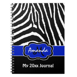 Personlig Blue Black White Zebra Rand Journal Anteckningsbok Med Spiral