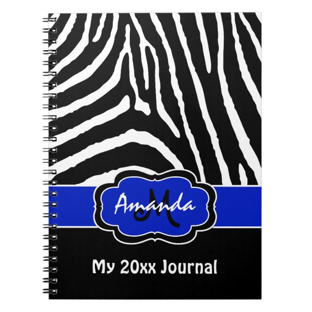 Personlig Blue Black White Zebra Rand Journal Anteckningsbok Med Spiral (Framsidan)