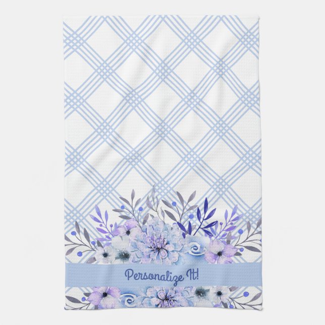 PERSONLIG Blue Blommigt Kitchen Towel Kökshandduk (Vertikal)