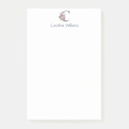 Personlig Blue Blommigt Monogram C Post-it Block