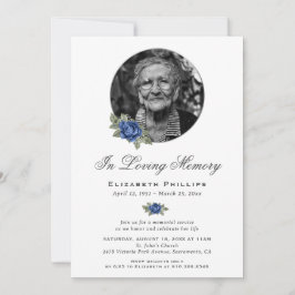 Personlig Blue Blommigt Photo Memorial Service Inbjudningar