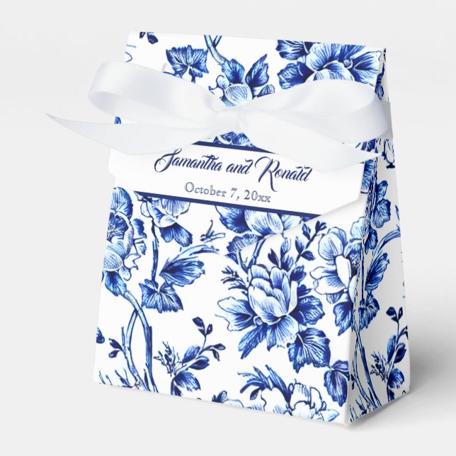 Personlig Blue Blommigt Toile Bröllop Presentaskar (Framsidan Sidan)