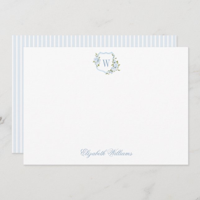 Personlig Blue Blommigt Vapensköld Baby Stationery Tack Kort (Fram/baksida)
