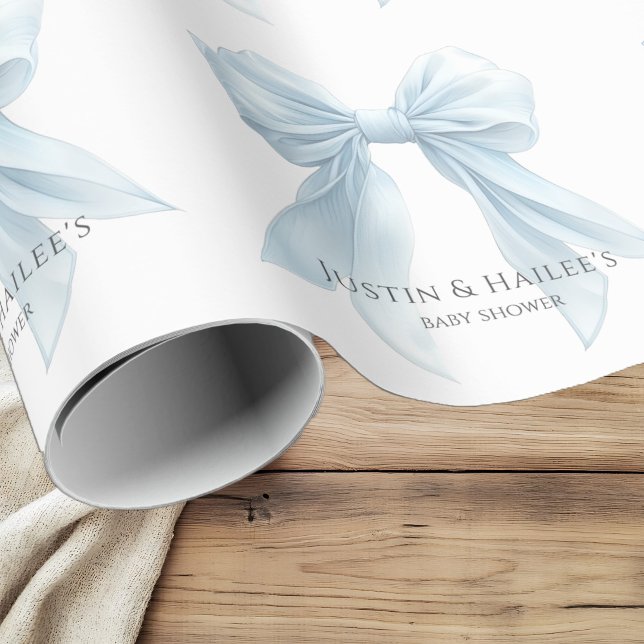 Personlig Blue Bow Girl Coquette Baby Shower Presentpapper (Skapare uppladdad)