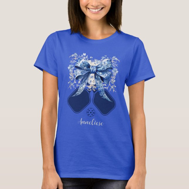 Personlig Blue Bow Pickleball Paddle T Shirt (Framsida)