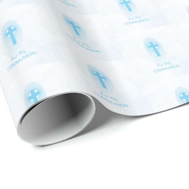 Personlig, Blue Boy Första Nattvarden Kors Presentpapper (Rullad Hörn)