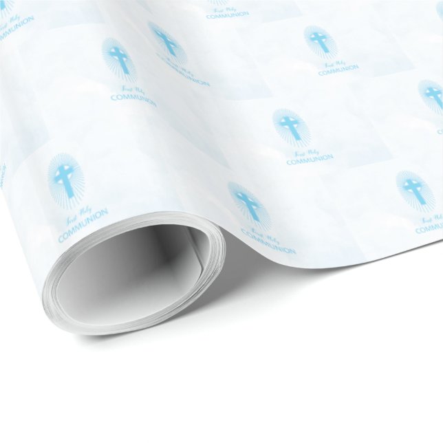 Personlig, Blue Boy Första Nattvarden Kors Presentpapper (Rullad Hörn)