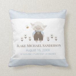 Personlig Blue Boy Lamb Bird Stats Nursery Kudde