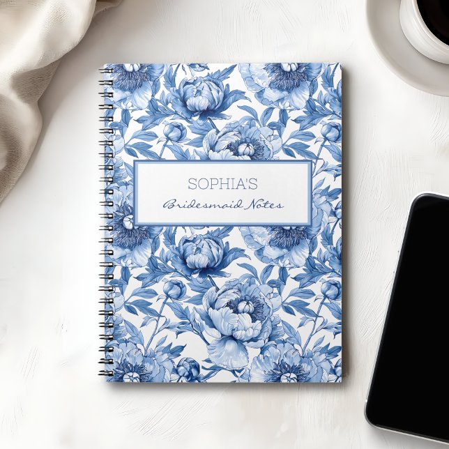 Personlig Blue Bridesmaid Namn Blommigt Flower Anteckningsbok (Personalized Blue Bridesmaid Name Floral Flower Notebook)