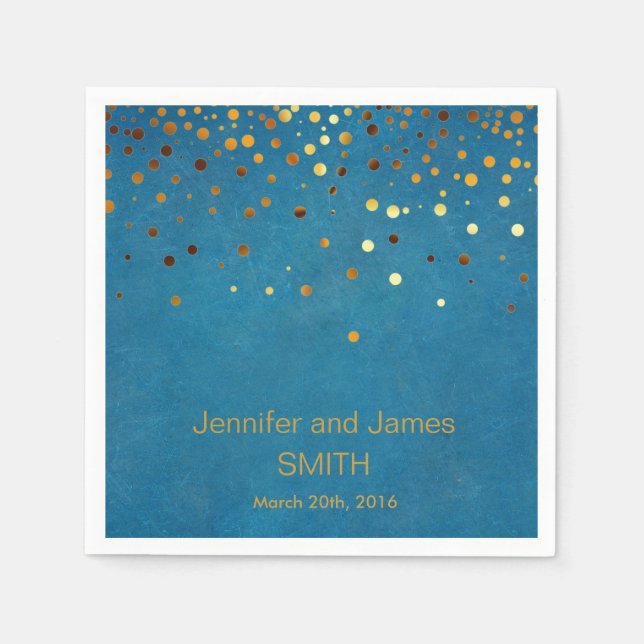 Personlig Blue Bröllop Confetti Guld Glitter Pappersservett (Framsidan)
