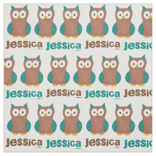 Personlig Blue Brown Wise Old Uggla Bird Print Tyg