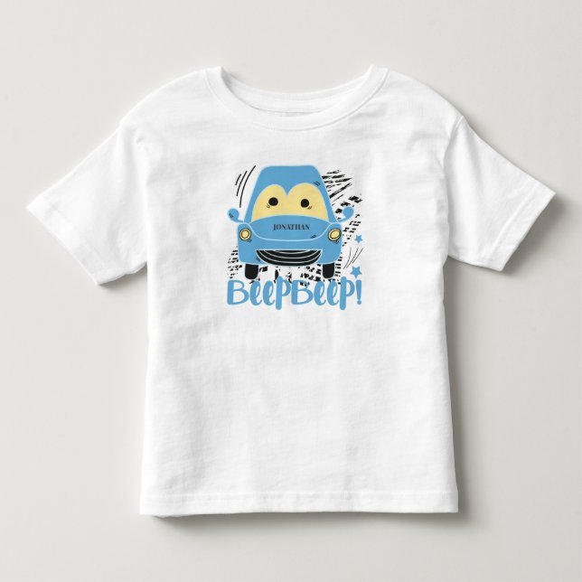 Personlig Blue Car Beep Beep Småbarn T-Shirt (Framsida)