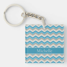 Personlig Blue Chevron Acrylic Keychain