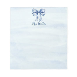 Personlig Blue Coquette Bow New Teacher Anteckningsblock